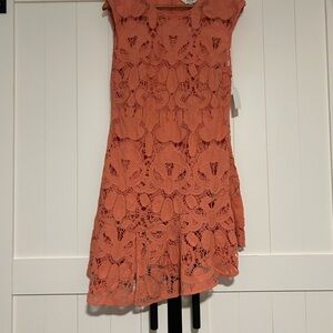 Joie Asymmetrical Lace Dress in Coral